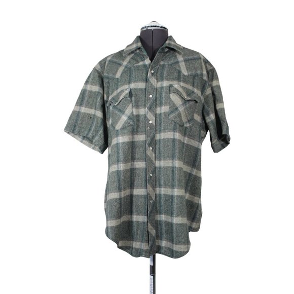 West Wool men's vintage plaid wool short sleeve button front shirt XL - Picture 1 of 13